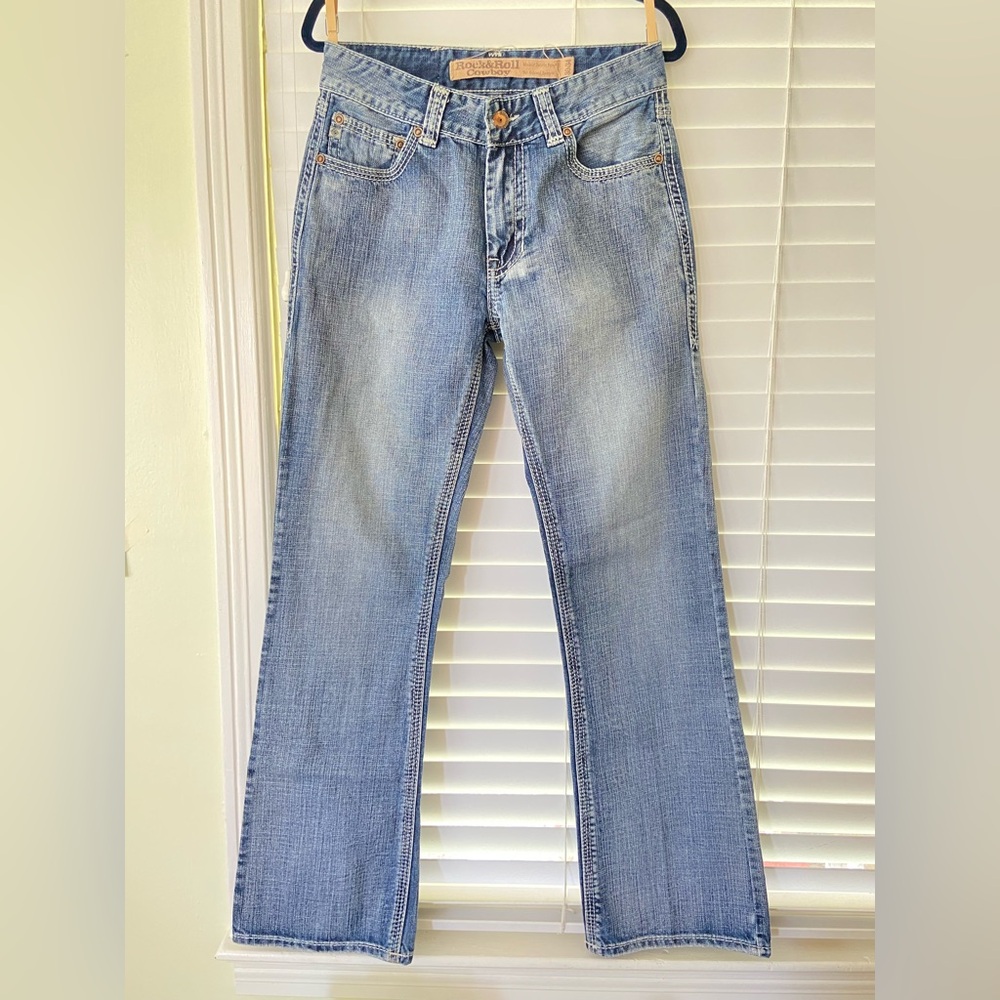 Stylish Light Blue Bootcut Jeans for Men rodeo western distressed